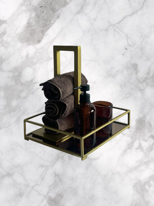 Tabuleiro Decorativo S - Dourado com espelho Branco