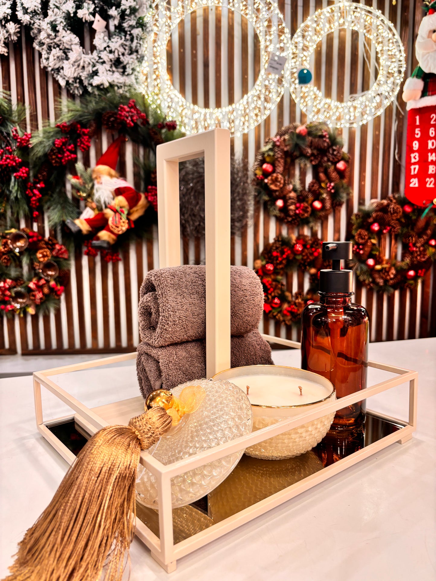 Tabuleiro Decorativo S - Dourado com espelho Branco