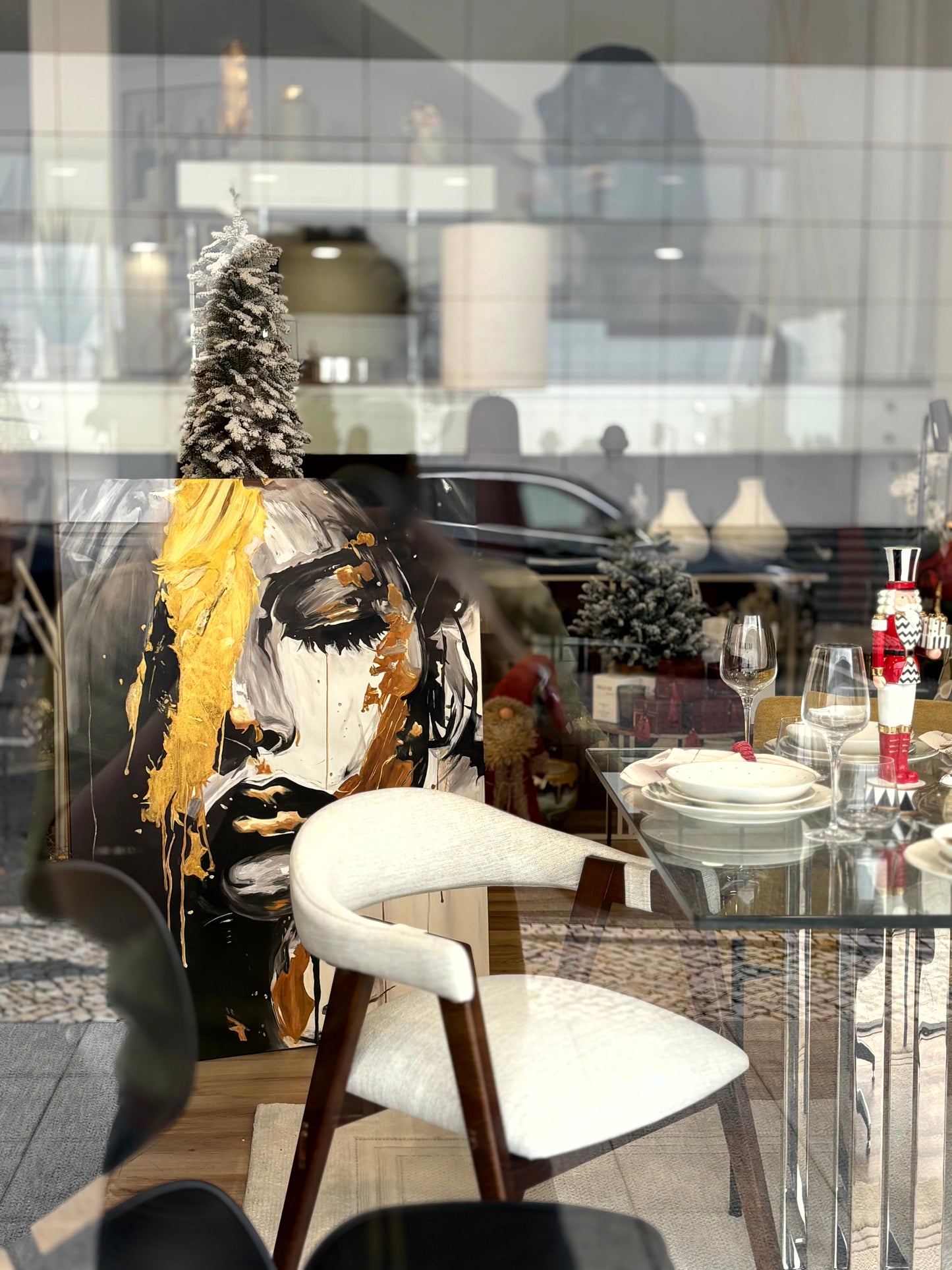 Tela pintada à mão - Golden Face