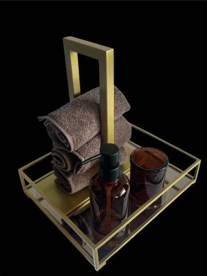 Tabuleiro Decorativo M - Dourado com espelho transparente