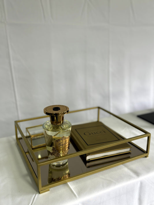 Tabuleiro Decorativo S - Dourado com espelho Branco