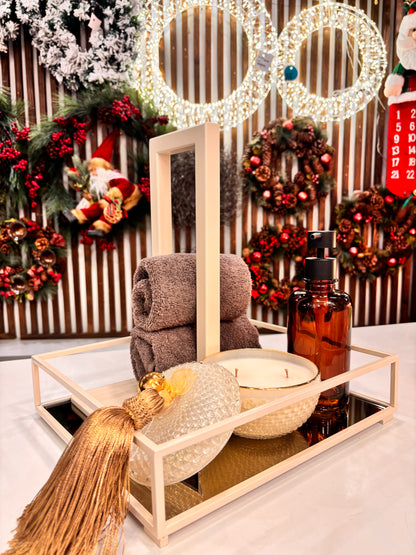 Tabuleiro Decorativo S - Bege com espelho bronze