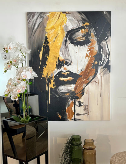 Tela pintada à mão - Golden Face