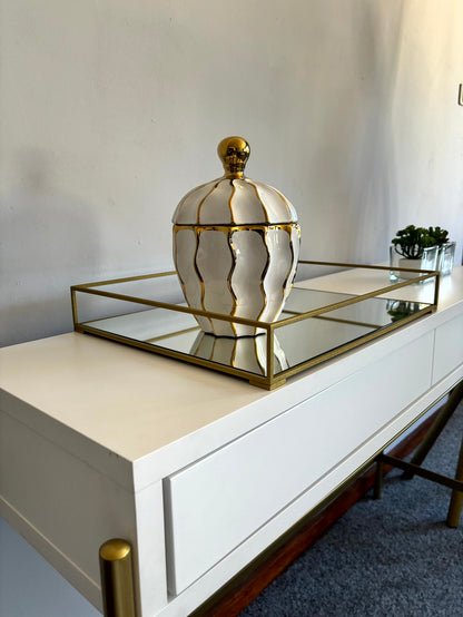 Tabuleiro Decorativo M - Dourado com espelho transparente