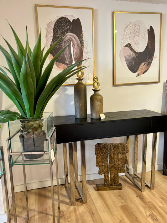 Oportunidade Especial! 1unidade Consola Onix - Inox Polido e Carvalho Preto