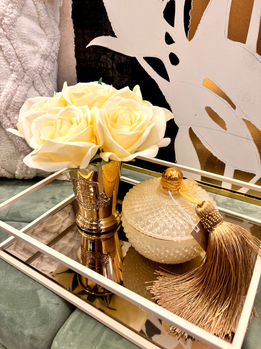 Tabuleiro Decorativo S - Bege com espelho bronze