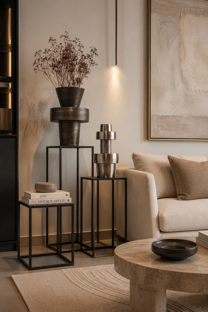 Conjunto Pedestais Metálicos Decorativos