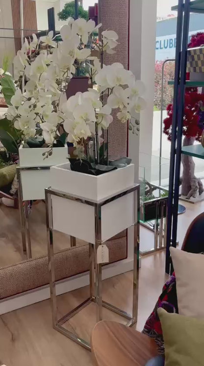 Floreira Cubo - Inox Polido com Caixa Branca Lacada