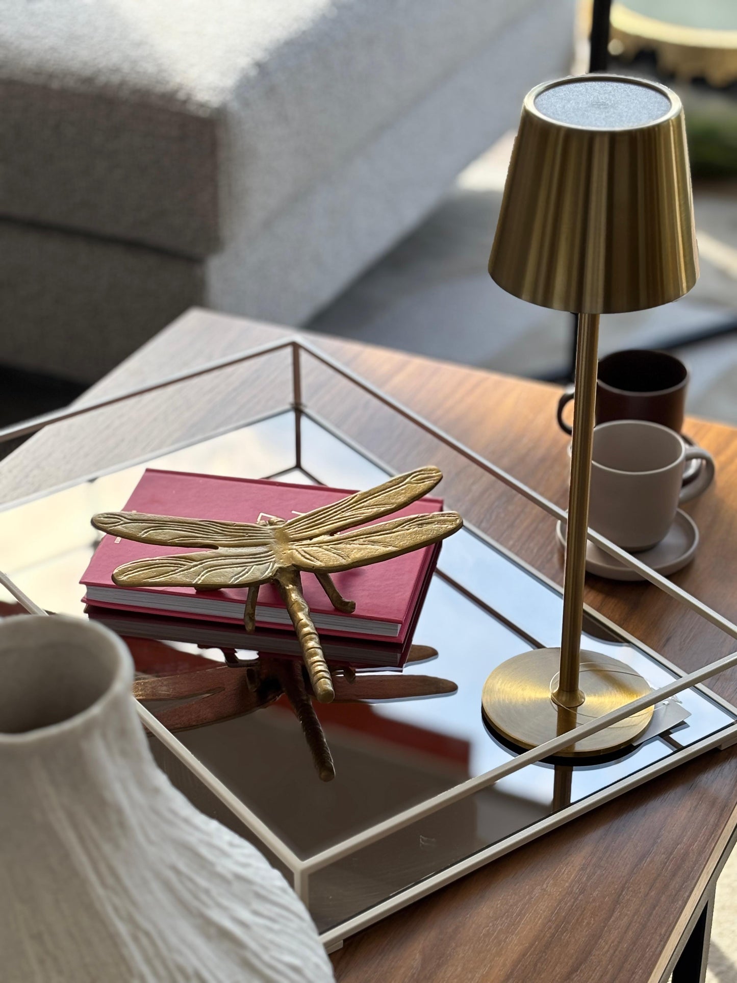 Tabuleiro Decorativo M - Bege com espelho Bronze