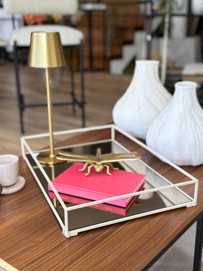 Tabuleiro Decorativo M - Bege com espelho Bronze