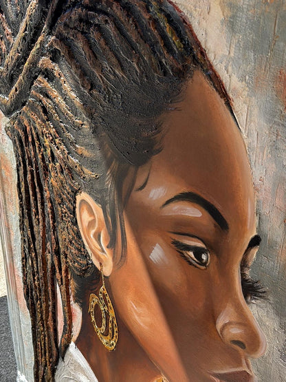 Tela pintada à mão - Mulher Negra com relevos